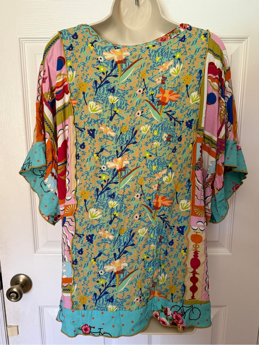 John Mark 100% Rayon Boho Floral Patchwork Tunic Summer Top / Size Large - Picture 9 of 9